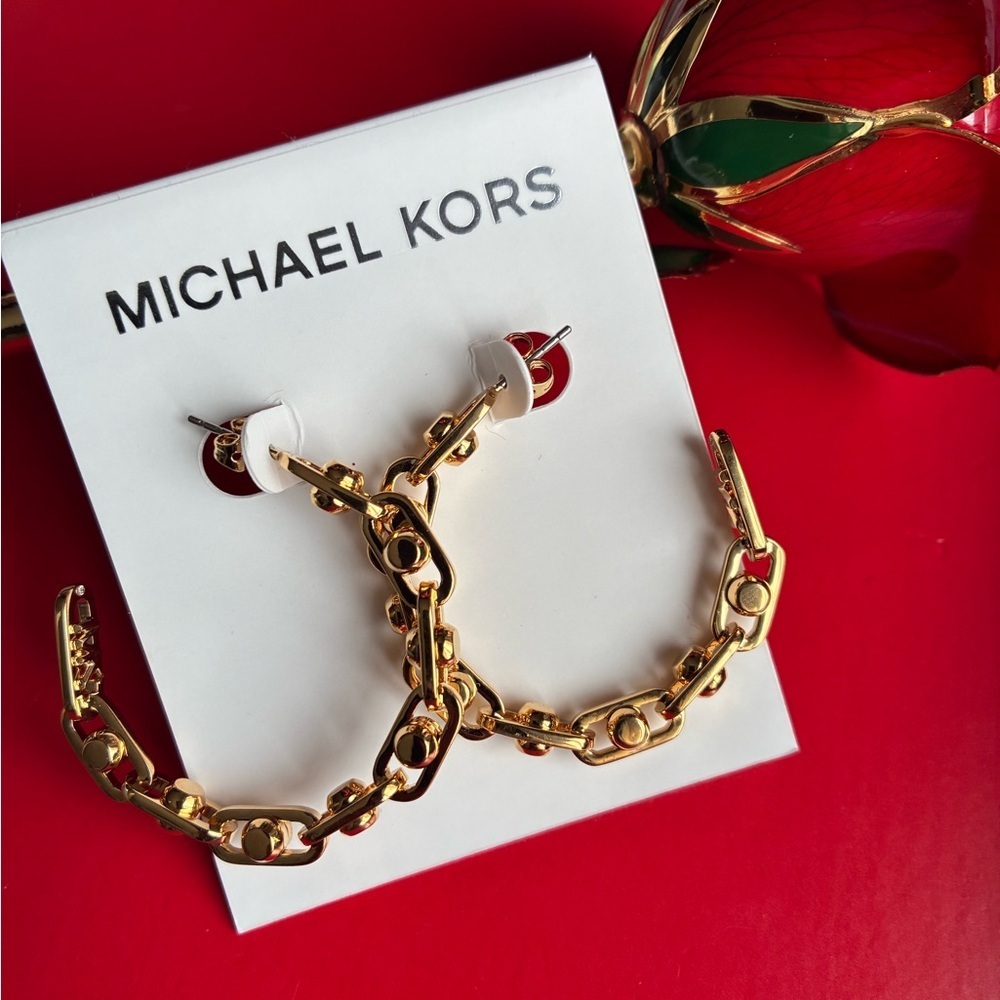 Michael Kors Earrings,Michael Kors Gold Chain Hoop Earrings - Picture 7 of 9